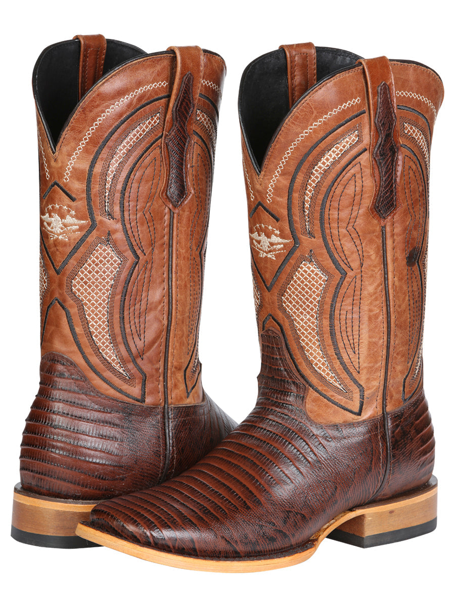 El General Men’s Leather Cowboy Boot - Embossed Lizard Print - Brown 45931 — view 3