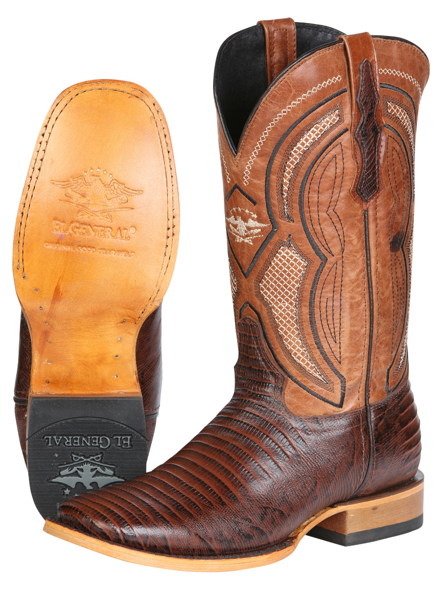 El General Men’s Leather Cowboy Boot - Embossed Lizard Print - Brown 45931 — view 4