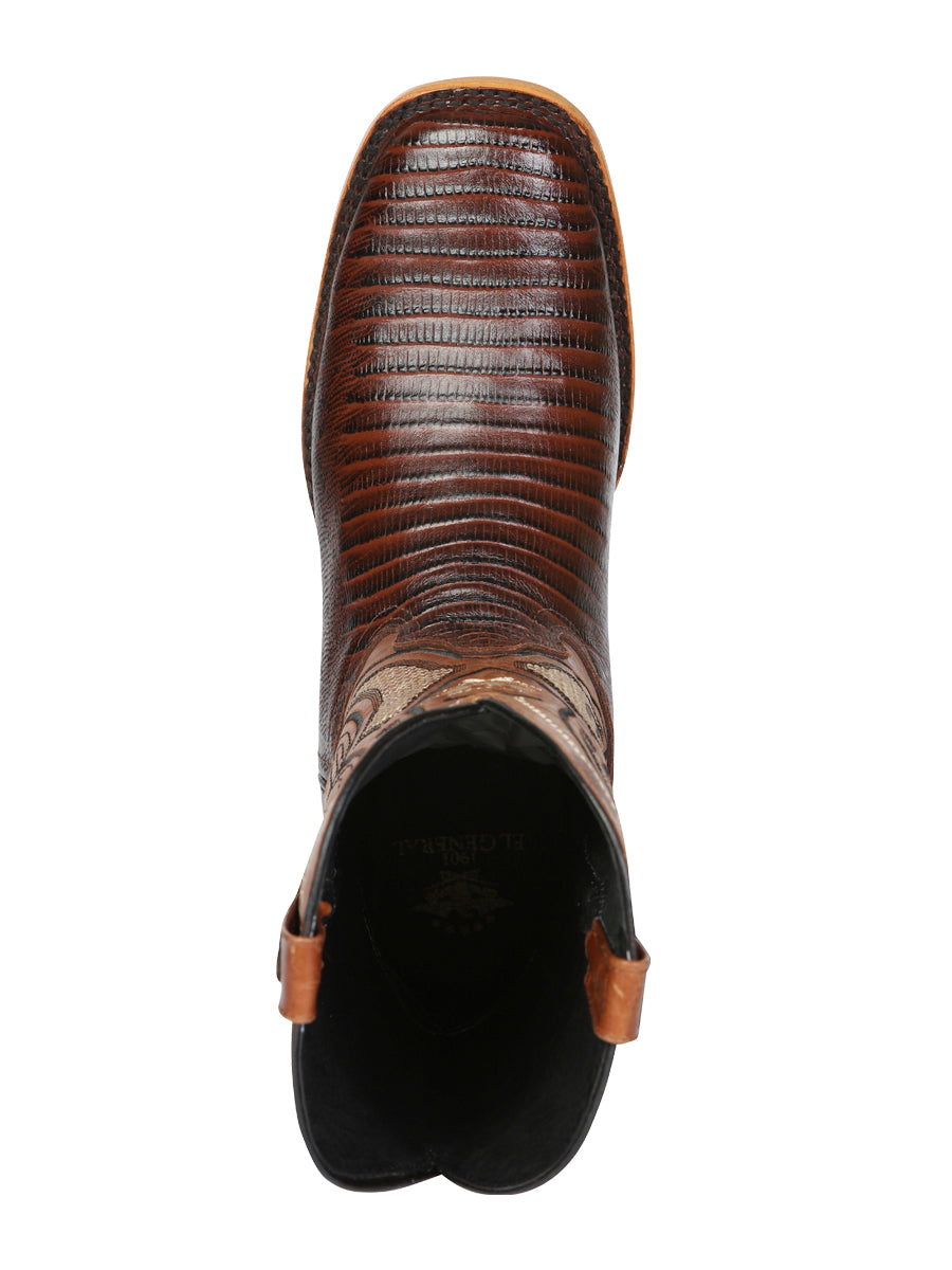 El General Men’s Leather Cowboy Boot - Embossed Lizard Print - Brown 45931 — view 9