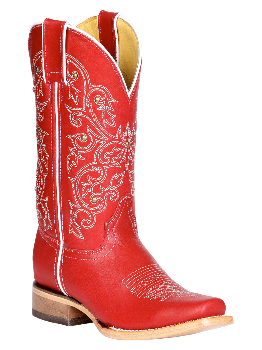 El General Women's Leather Cowboy Boot - Made in Mexico - Red 45932 — view 2