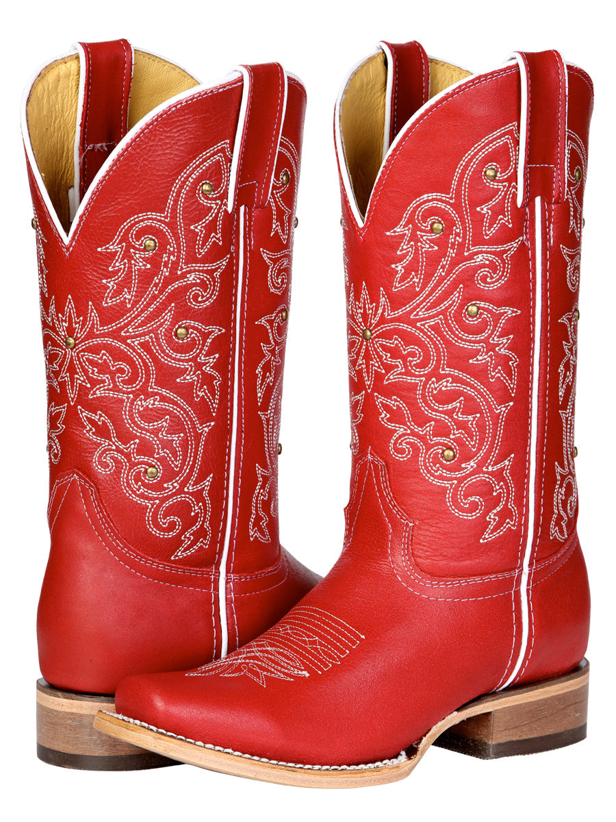 El General Women's Leather Cowboy Boot - Made in Mexico - Red 45932 — view 3