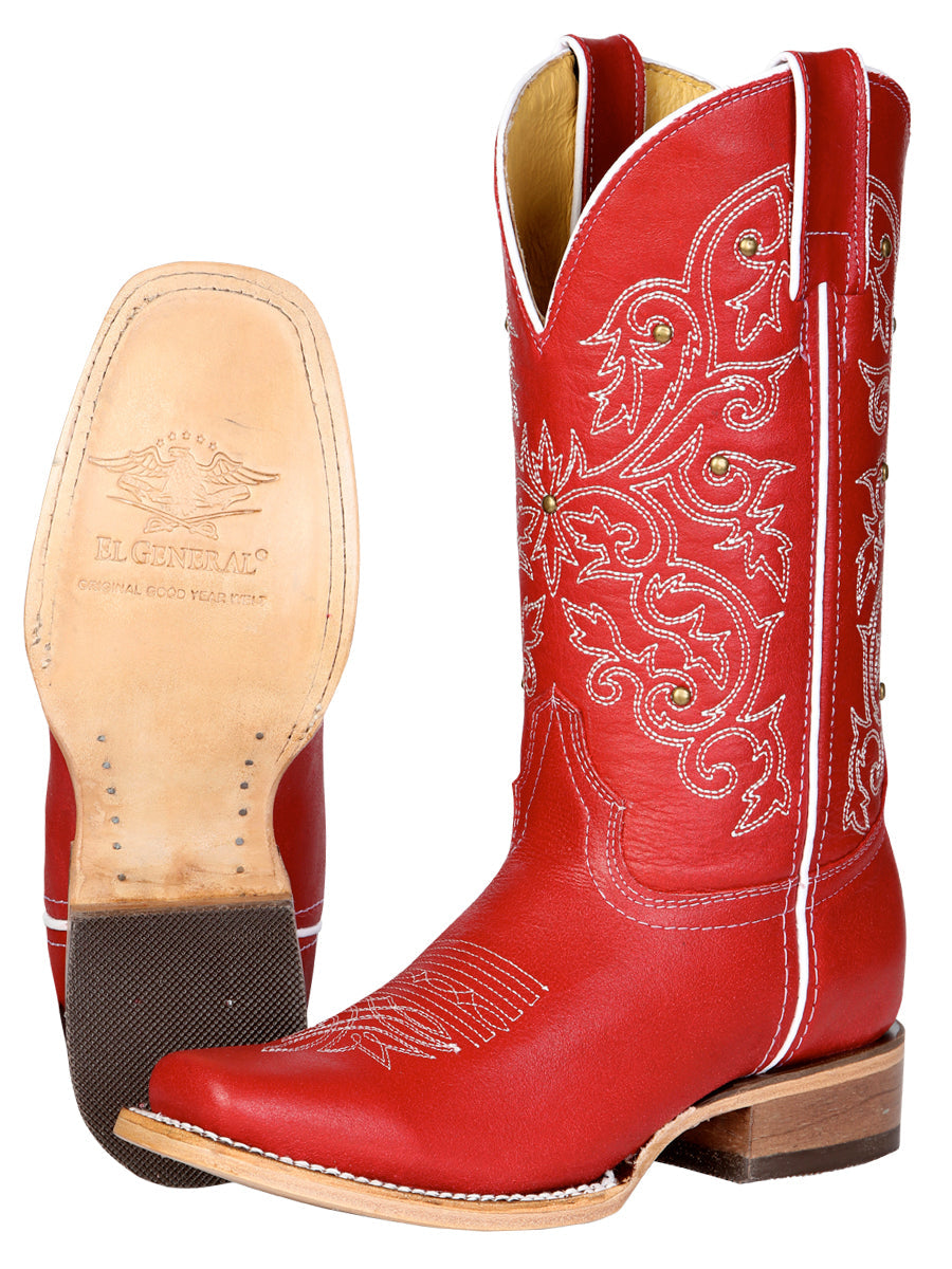 El General Women's Leather Cowboy Boot - Made in Mexico - Red 45932 — view 4