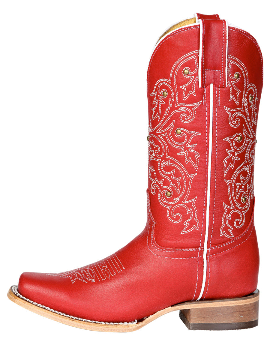 El General Women's Leather Cowboy Boot - Made in Mexico - Red 45932 — view 5
