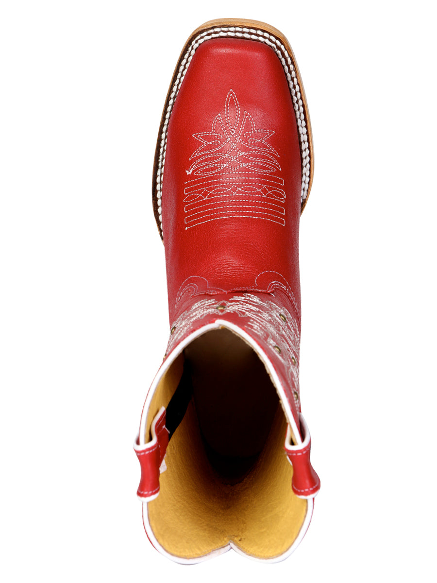 El General Women's Leather Cowboy Boot - Made in Mexico - Red 45932 — view 9