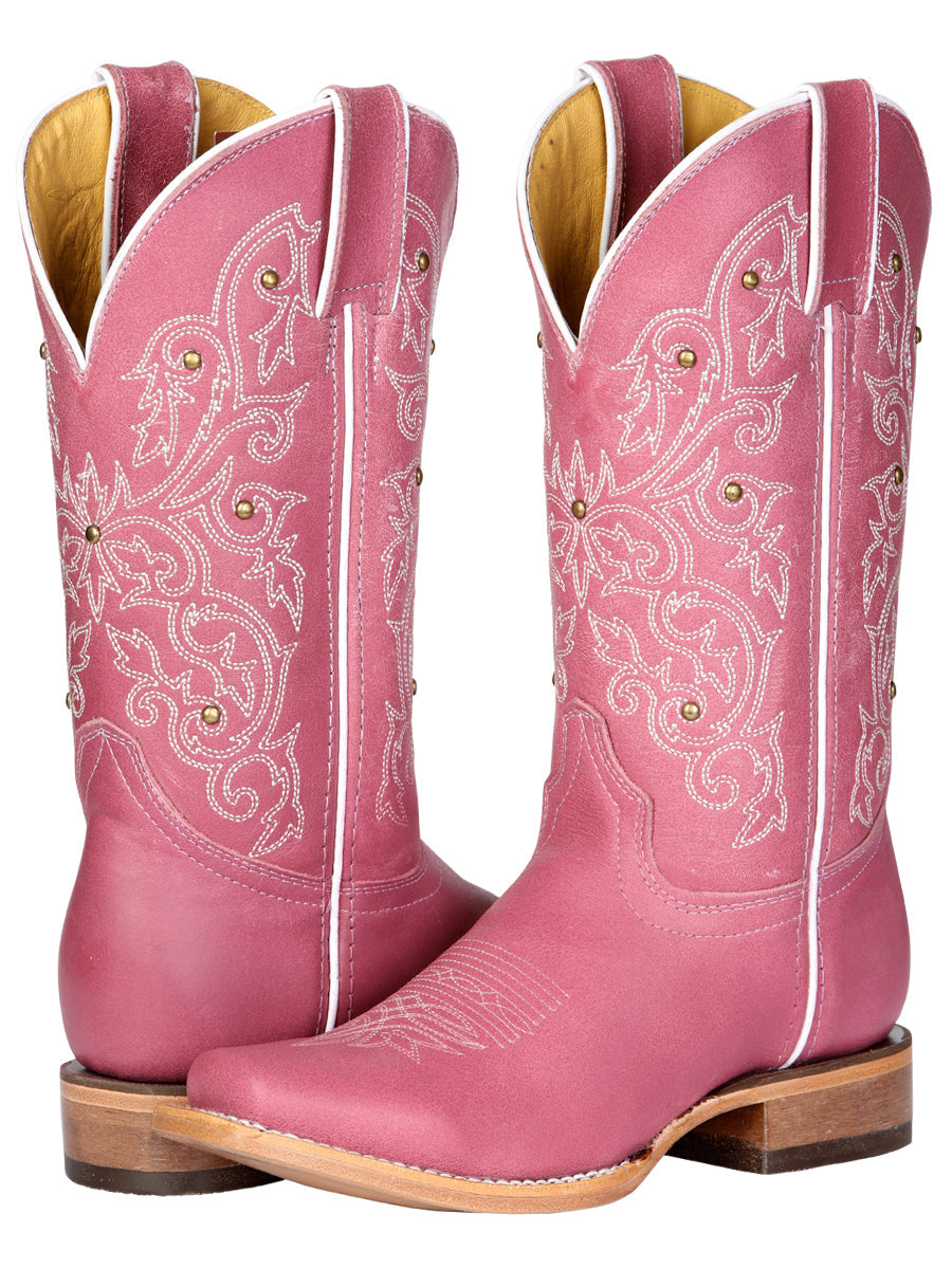 El General Women's Leather Cowboy Boot - Made in Mexico - Pink 45933 — view 3