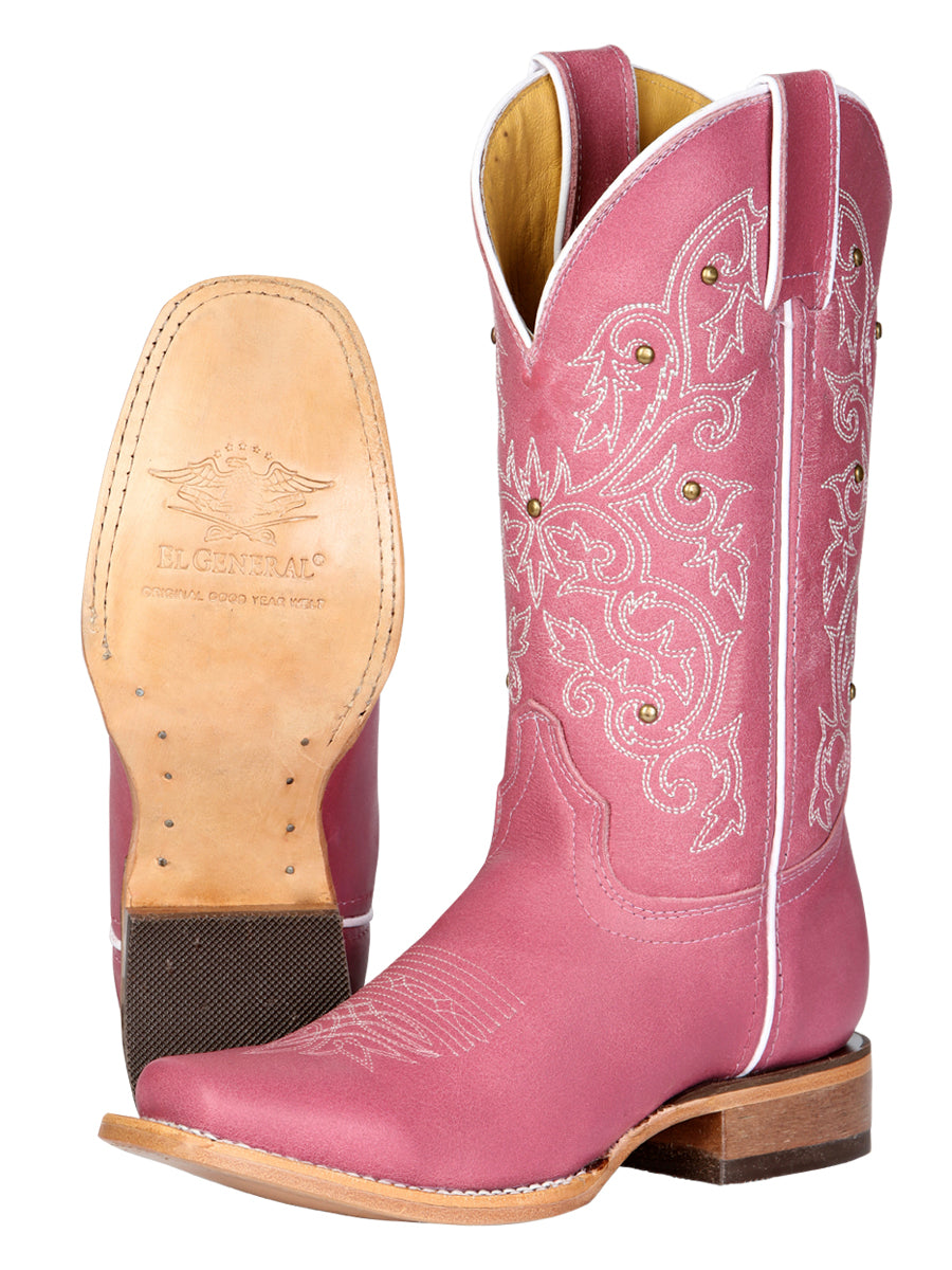El General Women's Leather Cowboy Boot - Made in Mexico - Pink 45933 — view 4
