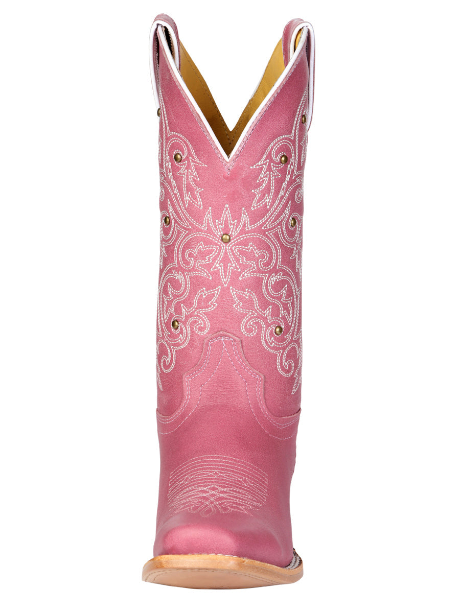 El General Women's Leather Cowboy Boot - Made in Mexico - Pink 45933 — view 7