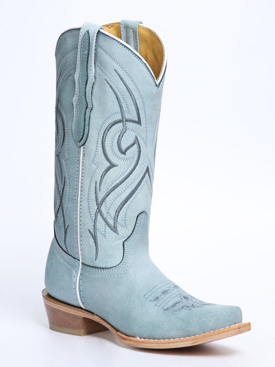 El General Women's Snip Toe Leather Cowboy Boot - Made in Mexico - Sky Blue 45934 — view 2
