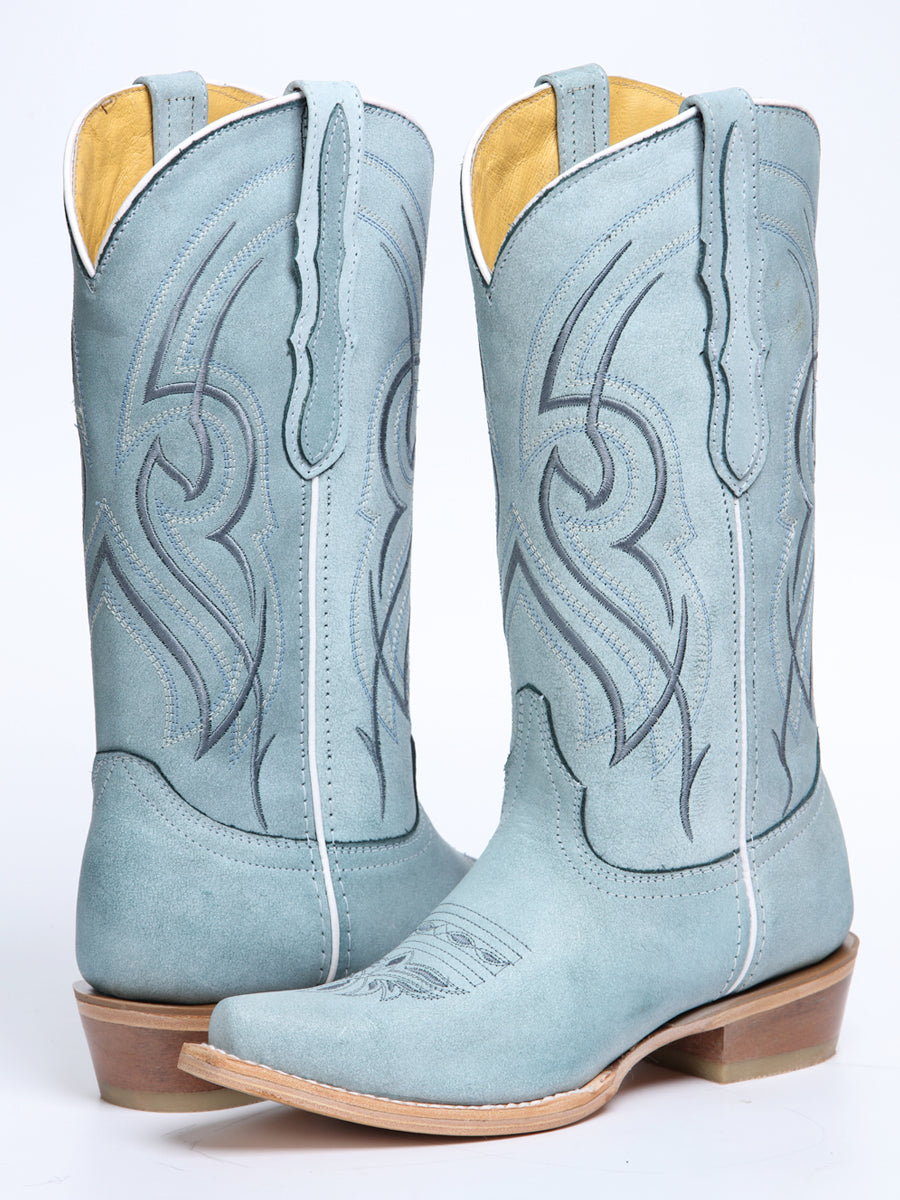 El General Women's Snip Toe Leather Cowboy Boot - Made in Mexico - Sky Blue 45934 — view 3