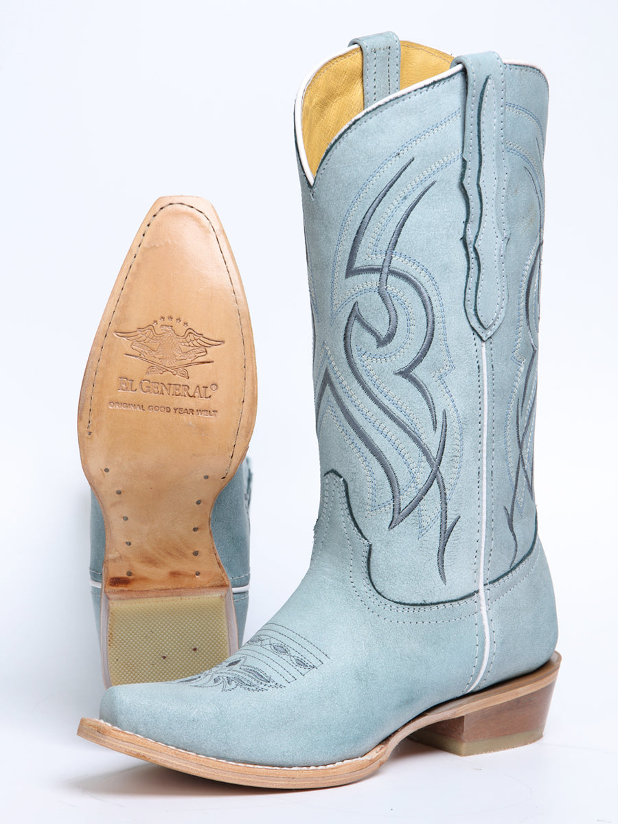 El General Women's Snip Toe Leather Cowboy Boot - Made in Mexico - Sky Blue 45934 — view 4