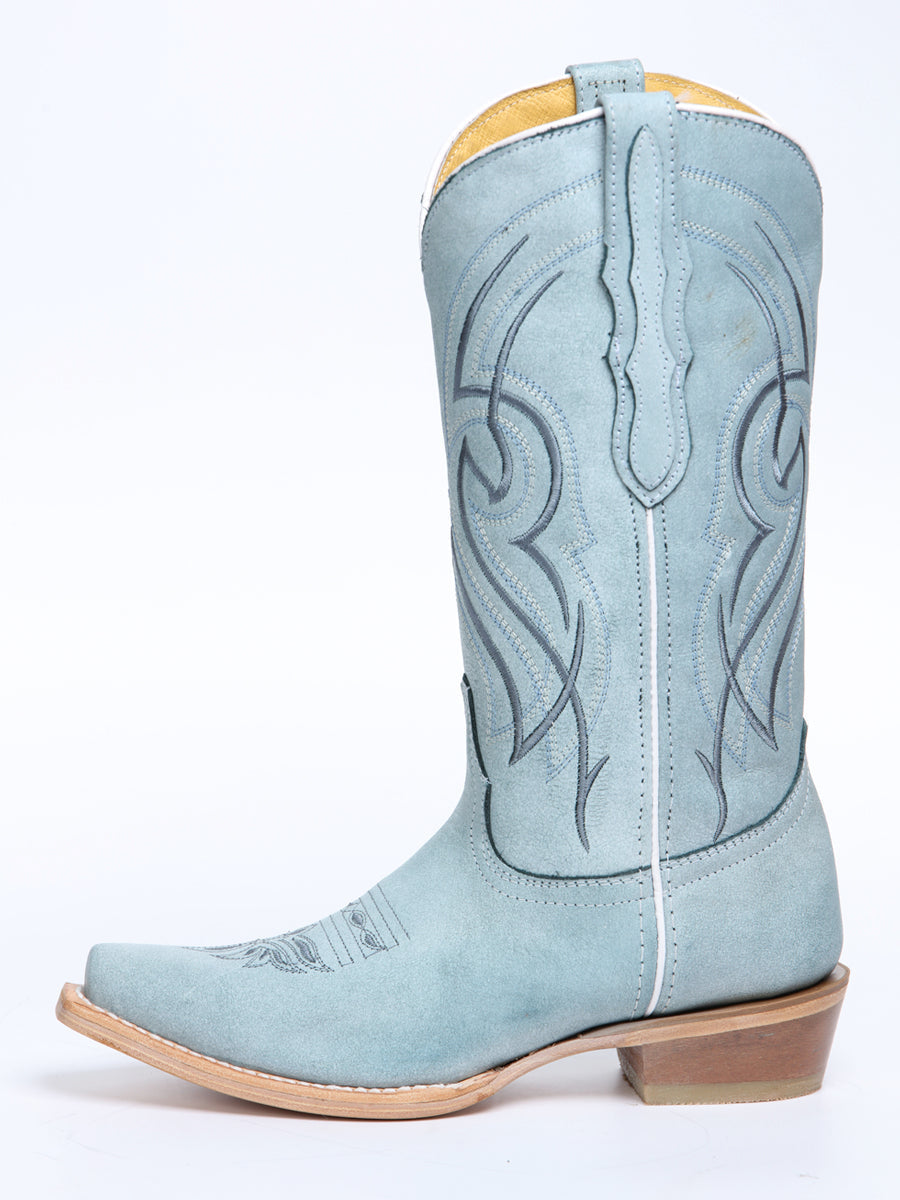 El General Women's Snip Toe Leather Cowboy Boot - Made in Mexico - Sky Blue 45934 — view 5