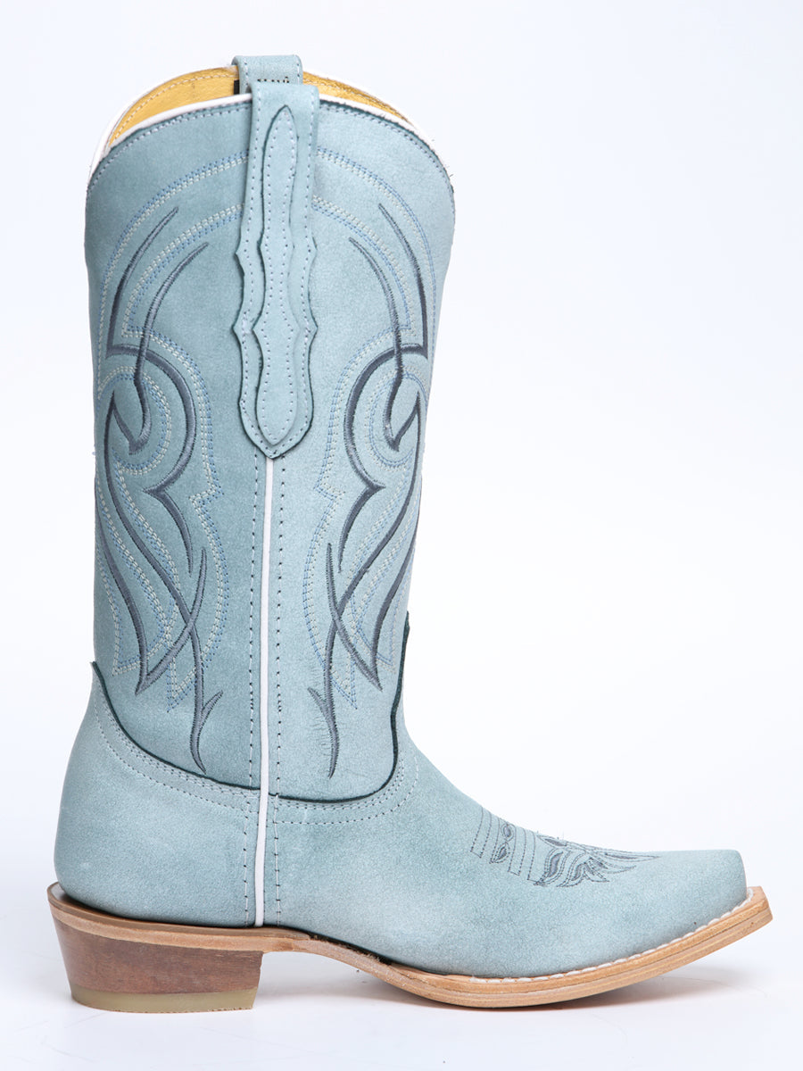 El General Women's Snip Toe Leather Cowboy Boot - Made in Mexico - Sky Blue 45934 — view 6