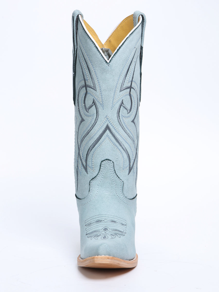 El General Women's Snip Toe Leather Cowboy Boot - Made in Mexico - Sky Blue 45934 — view 7
