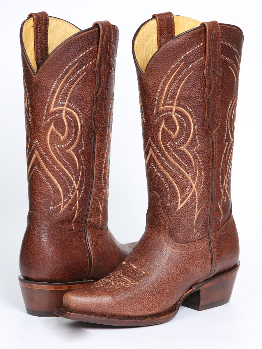 El General Women's Leather Cowgirl Boots - Made in Mexico - Cognac Brown 45935 — view 3