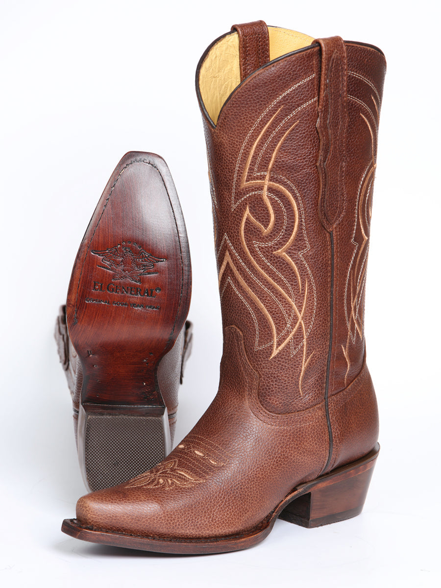 El General Women's Leather Cowgirl Boots - Made in Mexico - Cognac Brown 45935 — view 4