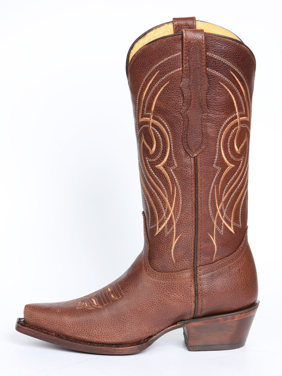 El General Women's Leather Cowgirl Boots - Made in Mexico - Cognac Brown 45935 — view 6