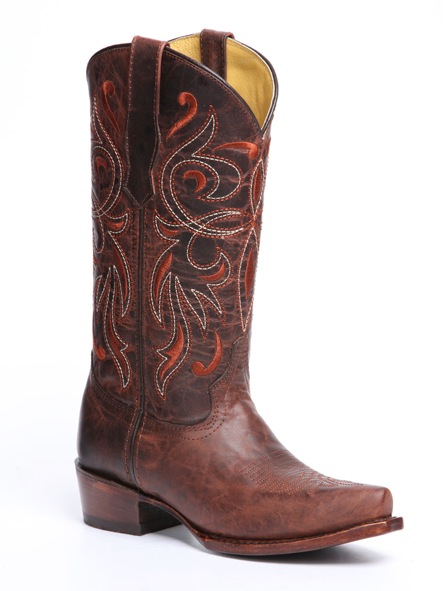El General Women's Leather Cowgirl Boot - Made in Mexico - Timber Cognac Brown 45936 — view 2