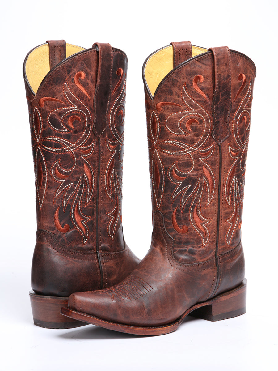 El General Women's Leather Cowgirl Boot - Made in Mexico - Timber Cognac Brown 45936 — view 3