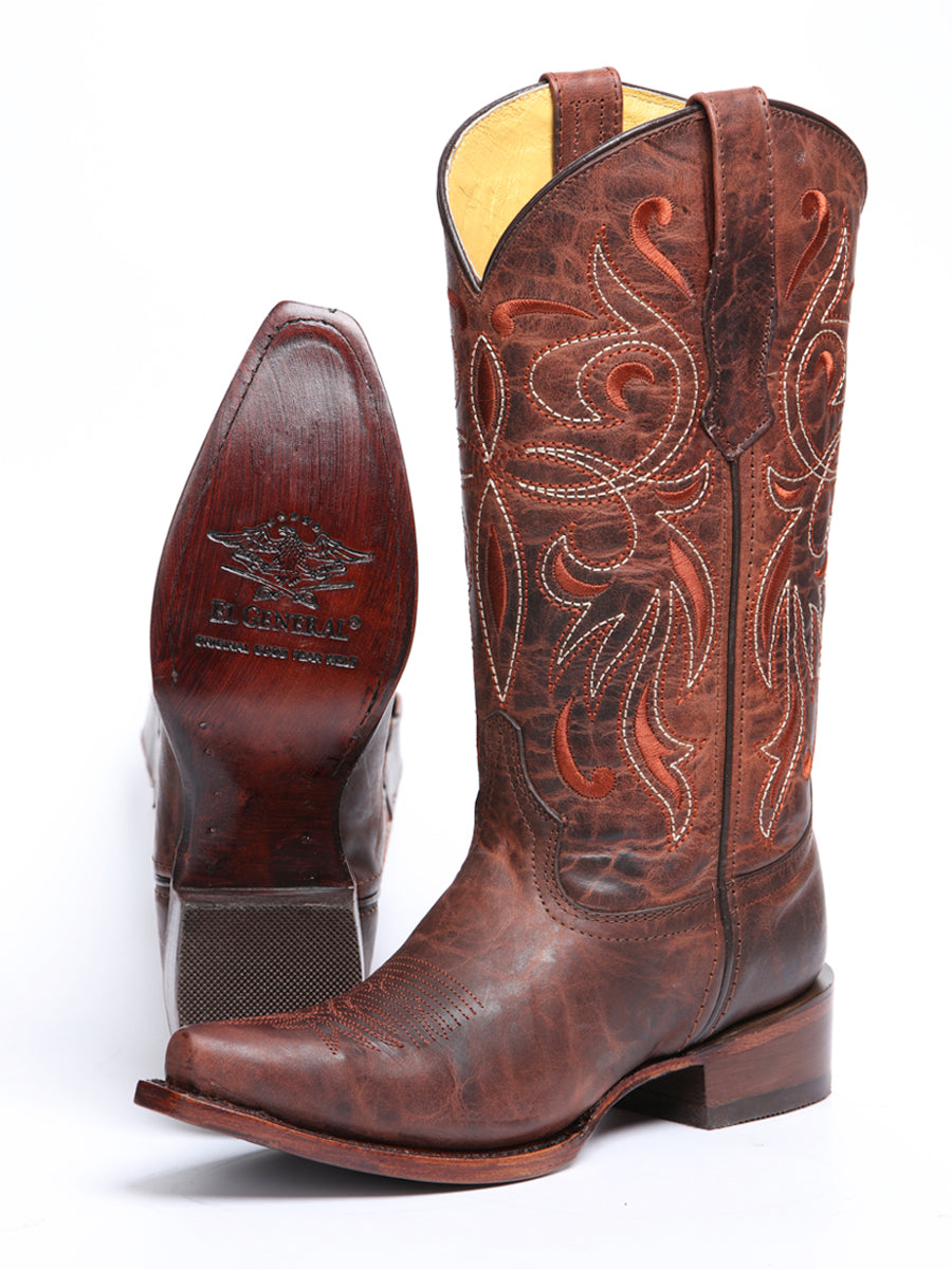 El General Women's Leather Cowgirl Boot - Made in Mexico - Timber Cognac Brown 45936 — view 4