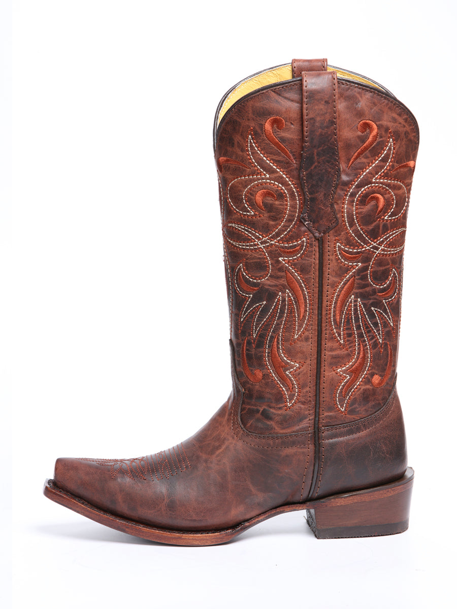 El General Women's Leather Cowgirl Boot - Made in Mexico - Timber Cognac Brown 45936 — view 5