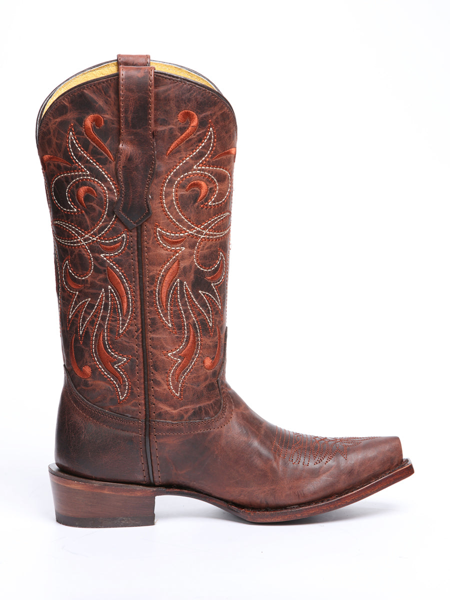 El General Women's Leather Cowgirl Boot - Made in Mexico - Timber Cognac Brown 45936 — view 6
