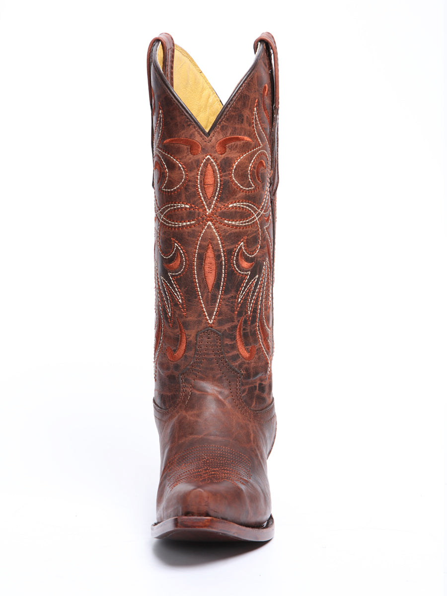 El General Women's Leather Cowgirl Boot - Made in Mexico - Timber Cognac Brown 45936 — view 7