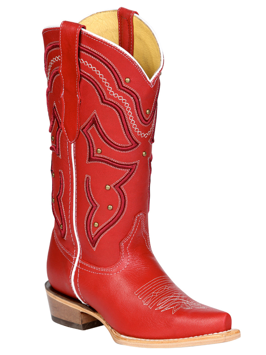 El General Women's Snip Toe Leather Cowboy Boot - Made in Mexico - Red 45937 — view 2