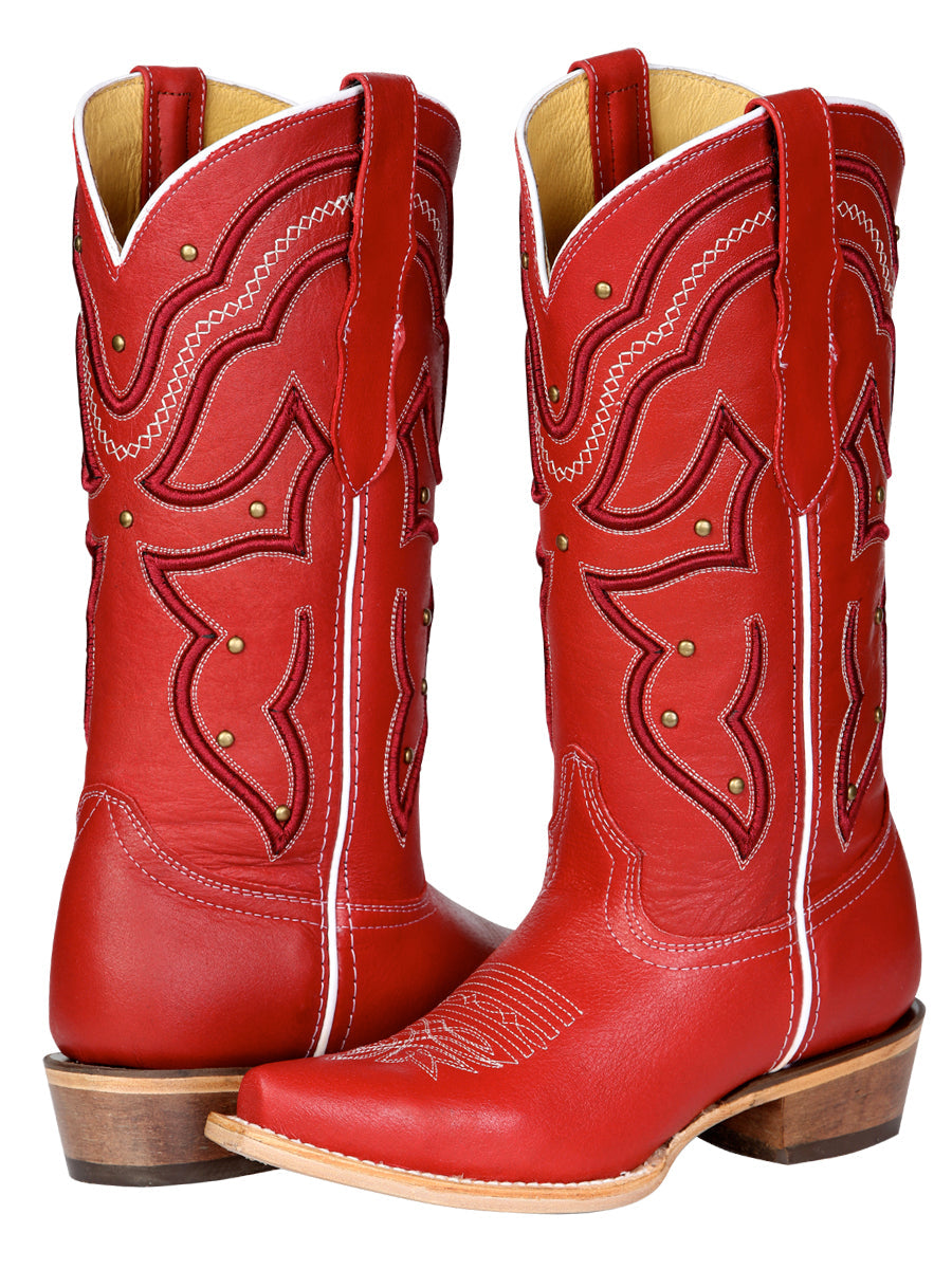 El General Women's Snip Toe Leather Cowboy Boot - Made in Mexico - Red 45937 — view 3