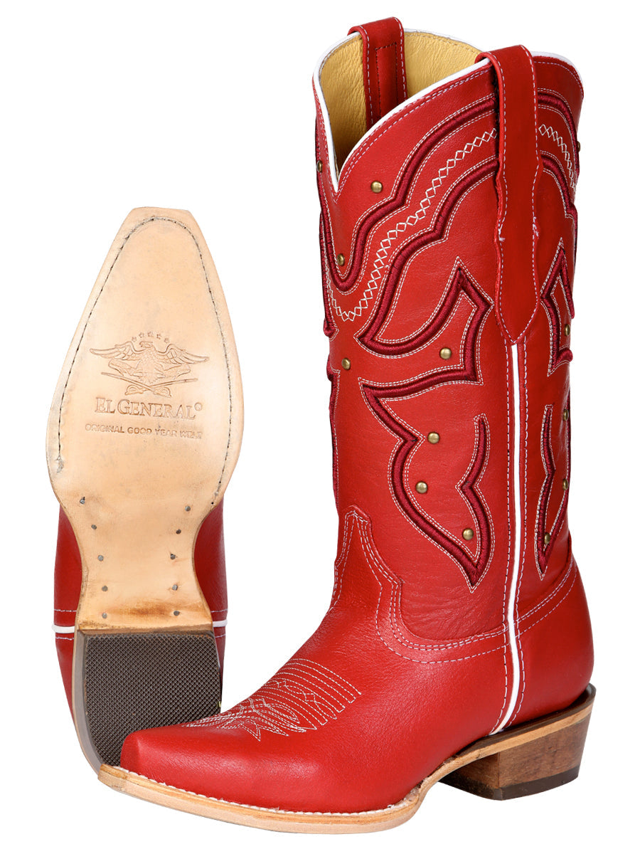 El General Women's Snip Toe Leather Cowboy Boot - Made in Mexico - Red 45937 — view 4