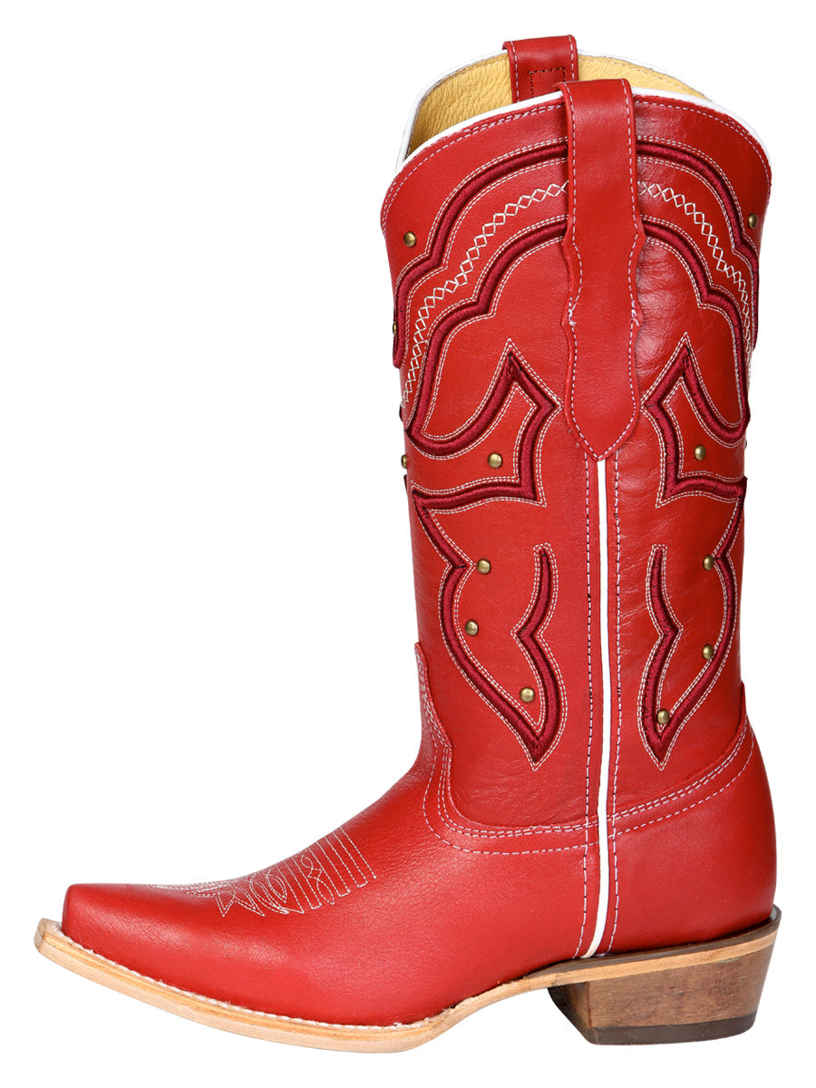 El General Women's Snip Toe Leather Cowboy Boot - Made in Mexico - Red 45937 — view 5