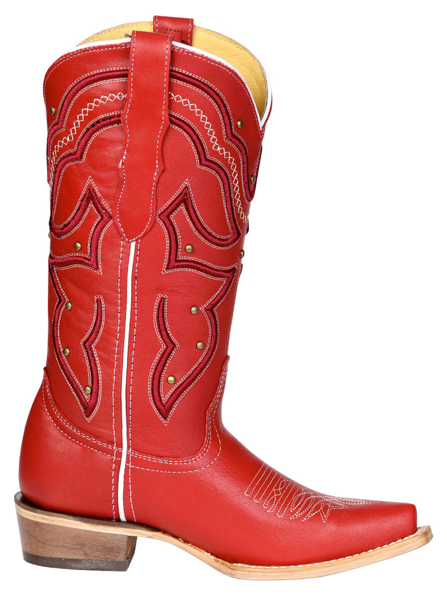 El General Women's Snip Toe Leather Cowboy Boot - Made in Mexico - Red 45937 — view 6