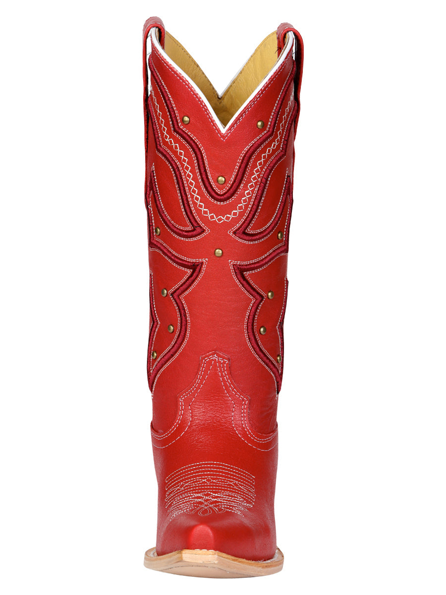 El General Women's Snip Toe Leather Cowboy Boot - Made in Mexico - Red 45937 — view 7