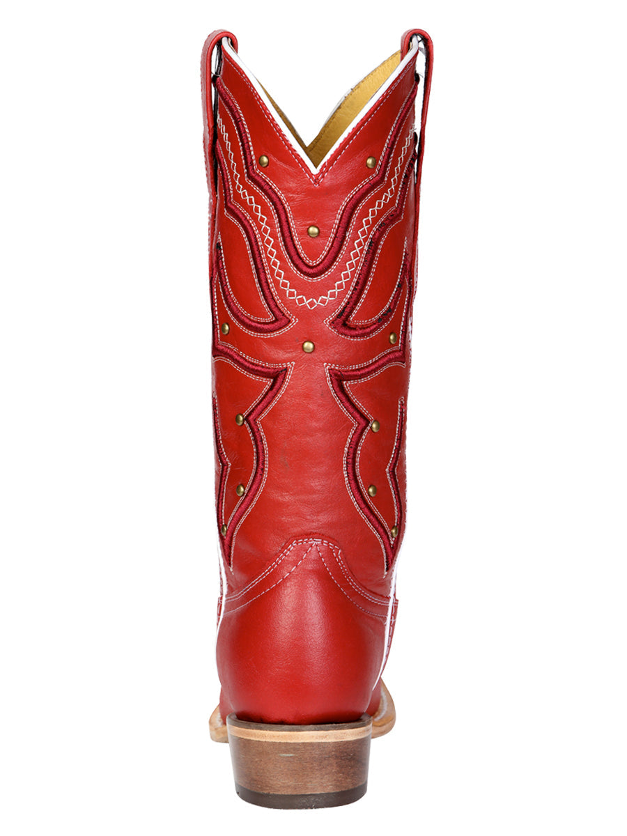 El General Women's Snip Toe Leather Cowboy Boot - Made in Mexico - Red 45937 — view 8