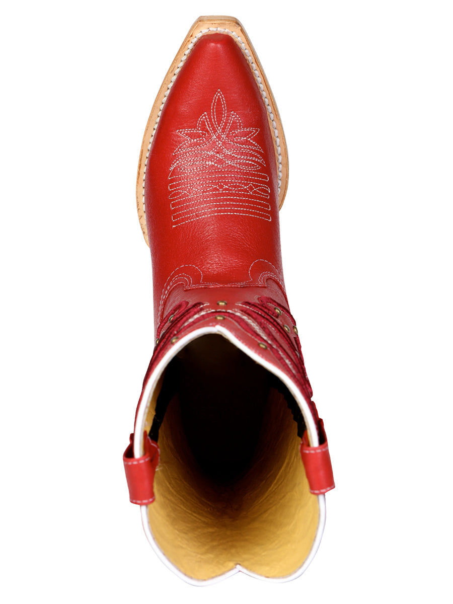 El General Women's Snip Toe Leather Cowboy Boot - Made in Mexico - Red 45937 — view 9