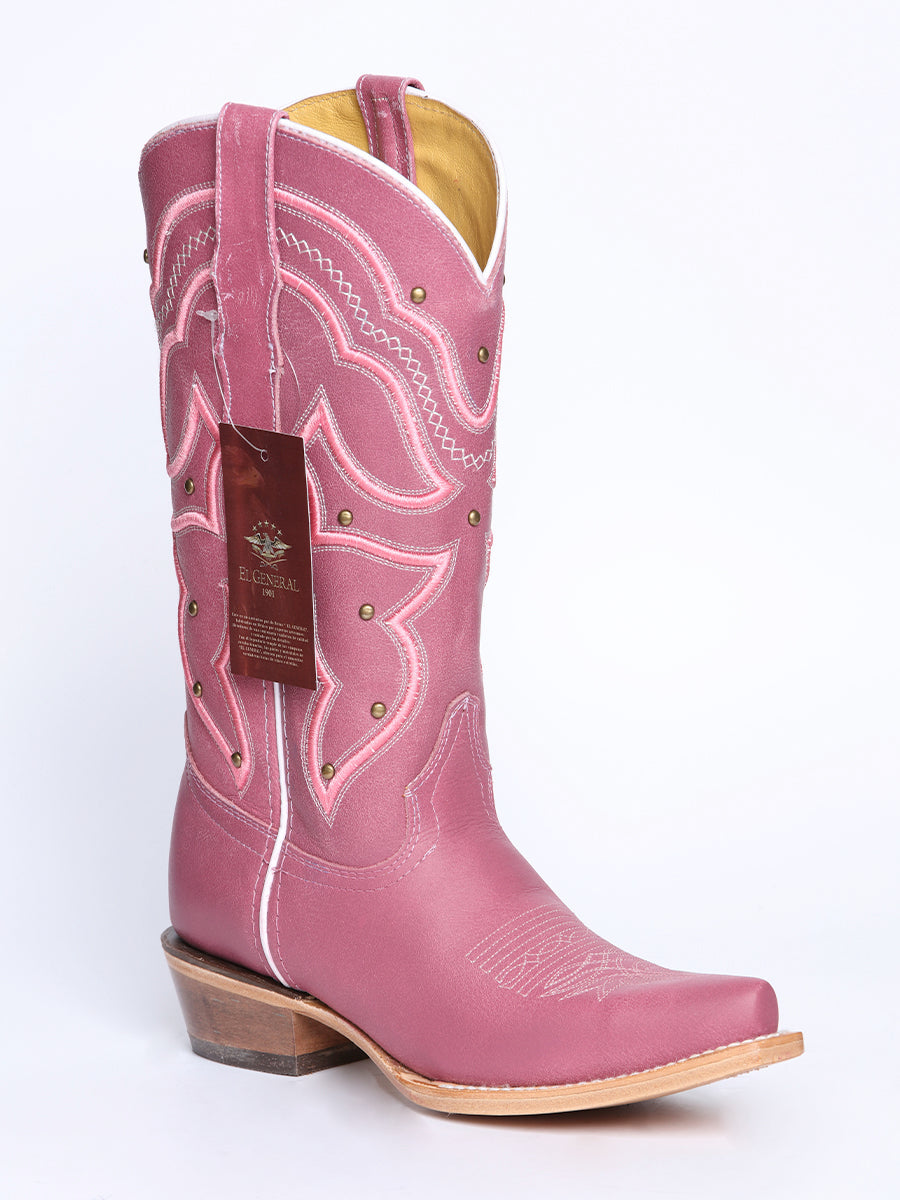 El General Women's Snip Toe Leather Cowboy Boot - Made in Mexico - Pink 45938 — view 2