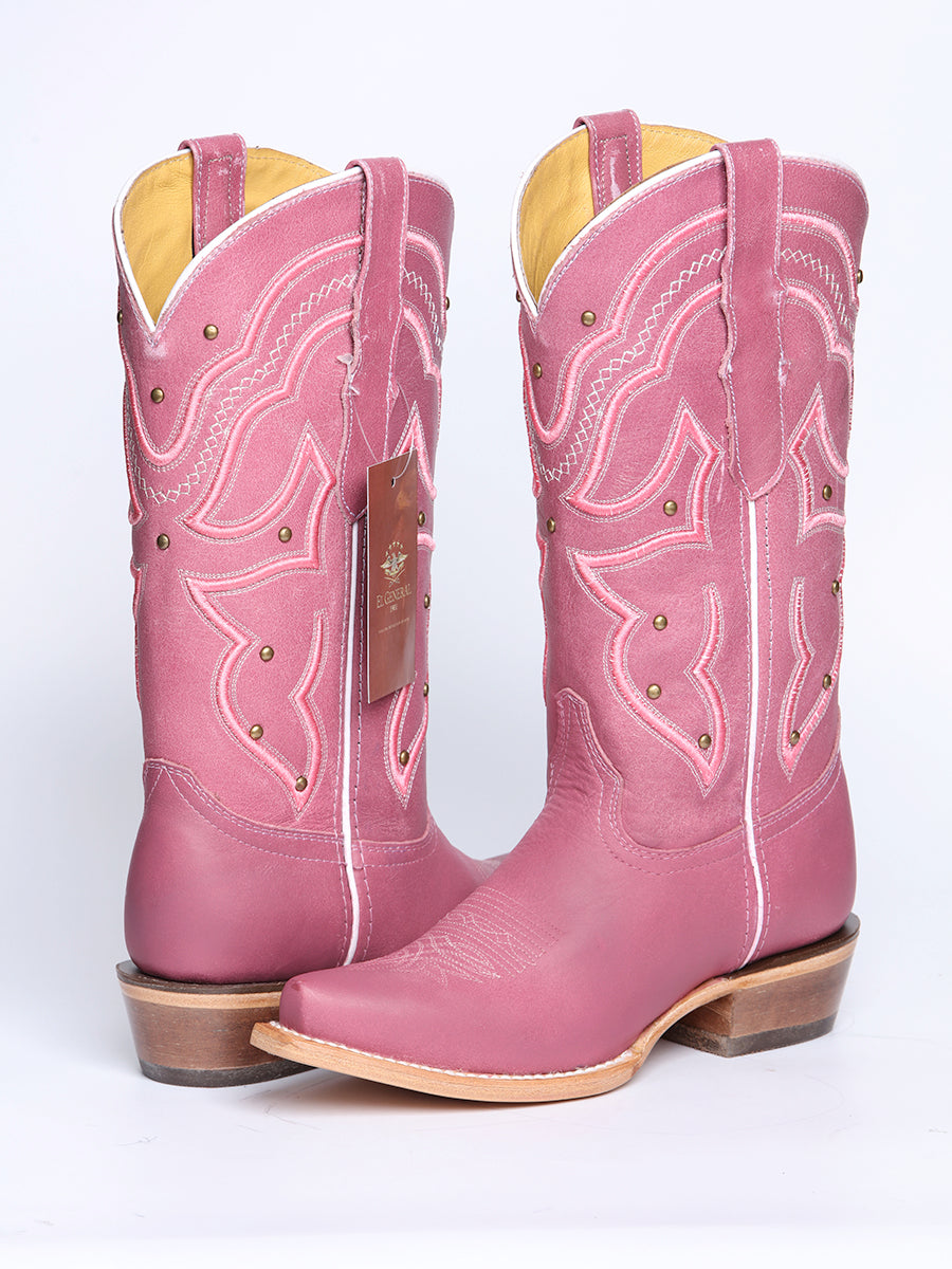 El General Women's Snip Toe Leather Cowboy Boot - Made in Mexico - Pink 45938 — view 3