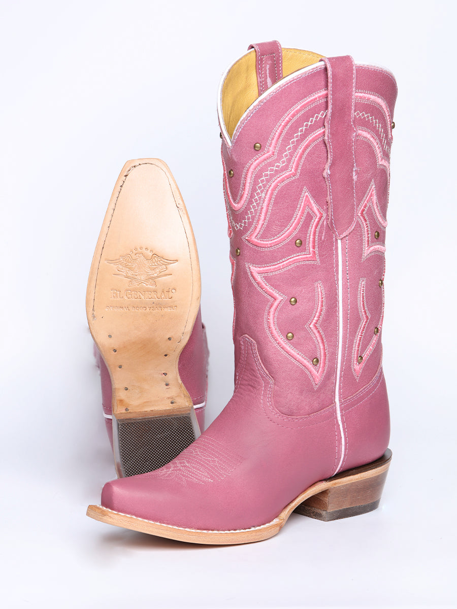 El General Women's Snip Toe Leather Cowboy Boot - Made in Mexico - Pink 45938 — view 4