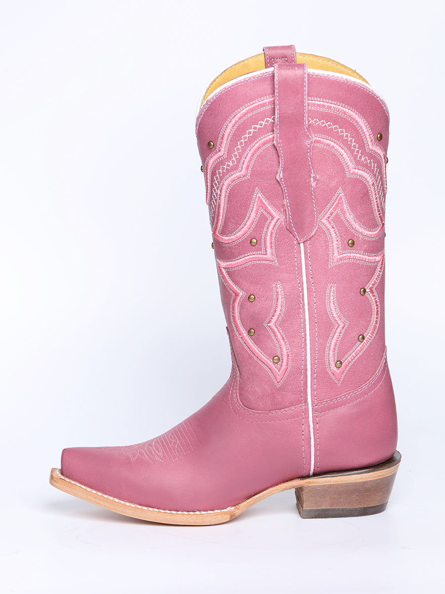 El General Women's Snip Toe Leather Cowboy Boot - Made in Mexico - Pink 45938 — view 5
