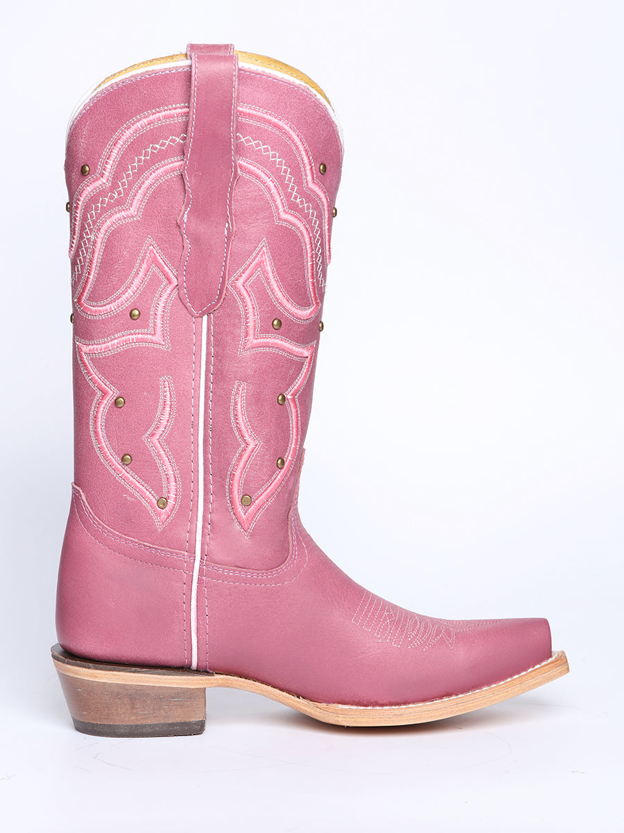 El General Women's Snip Toe Leather Cowboy Boot - Made in Mexico - Pink 45938 — view 6