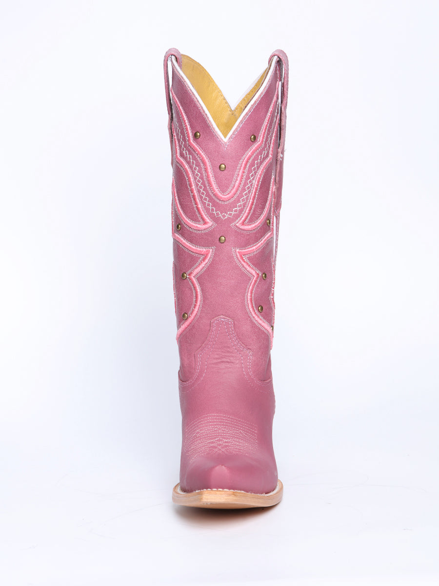 El General Women's Snip Toe Leather Cowboy Boot - Made in Mexico - Pink 45938 — view 7