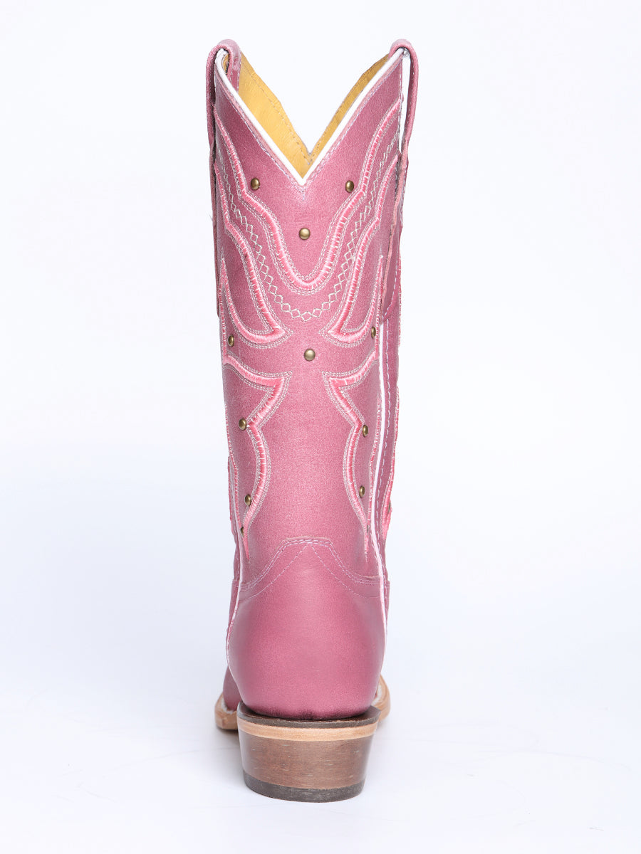 El General Women's Snip Toe Leather Cowboy Boot - Made in Mexico - Pink 45938 — view 8