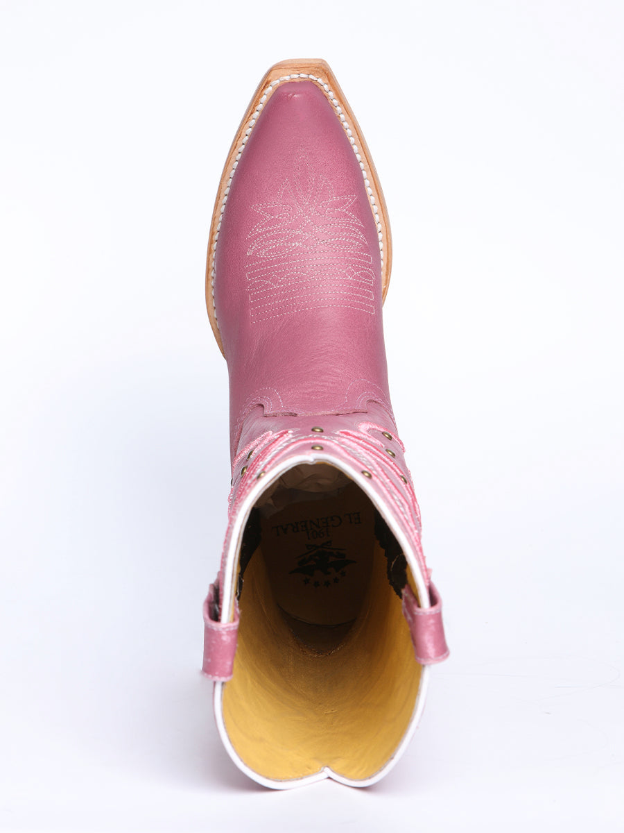 El General Women's Snip Toe Leather Cowboy Boot - Made in Mexico - Pink 45938 — view 9