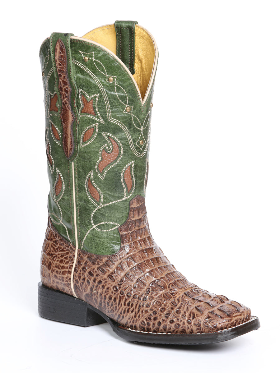 El General Women's Leather Cowgirl Boots - Embossed Crocodile Print - Brown 45940 — view 2