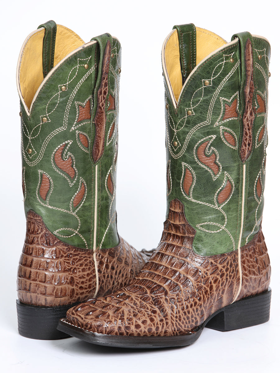 El General Women's Leather Cowgirl Boots - Embossed Crocodile Print - Brown 45940 — view 3