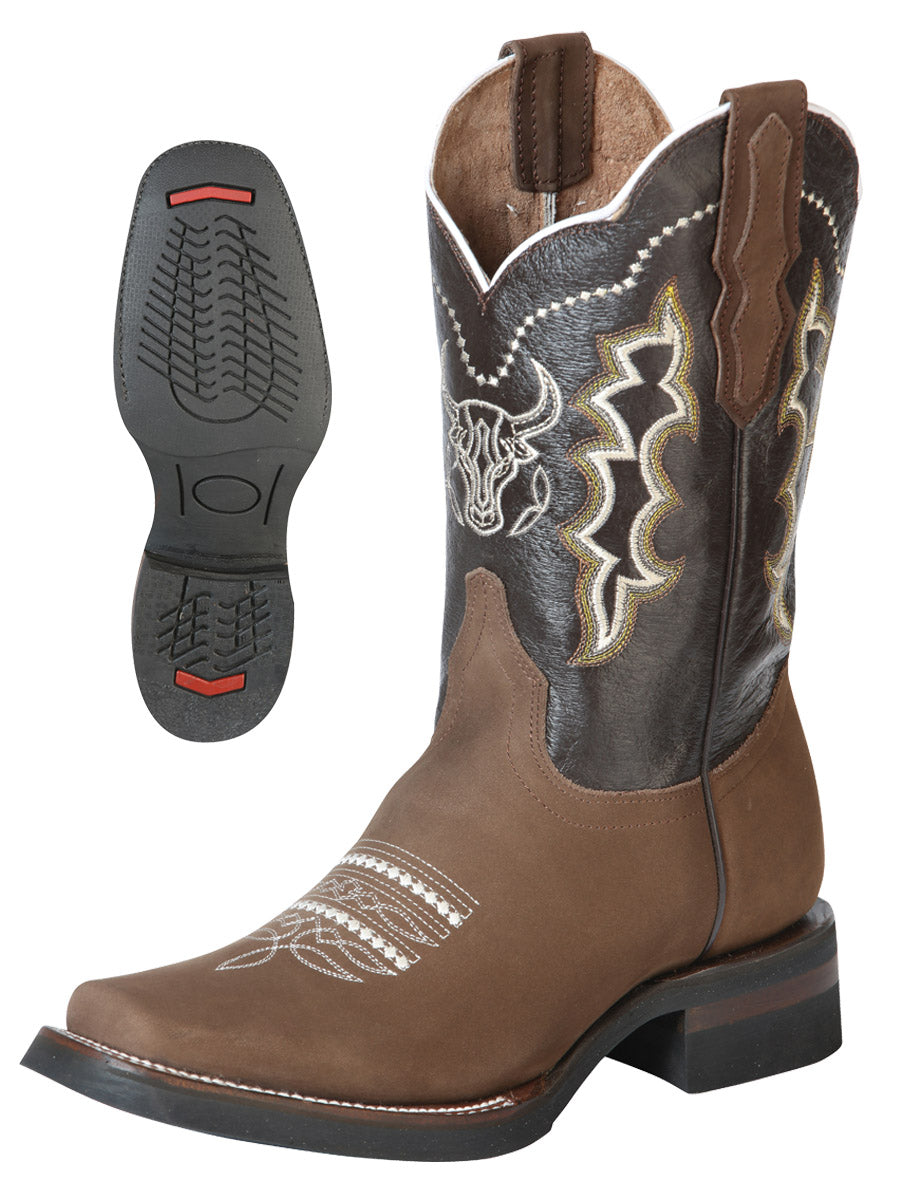 El General Men’s Leather Cowboy Boot - Made in Mexico - Nubuck Camel 51113 — view 2