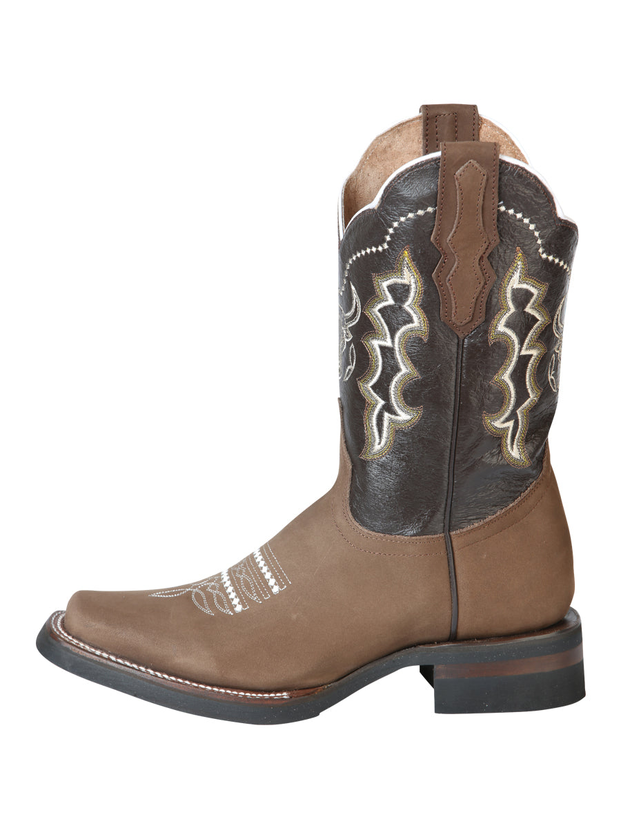 El General Men’s Leather Cowboy Boot - Made in Mexico - Nubuck Camel 51113 — view 3