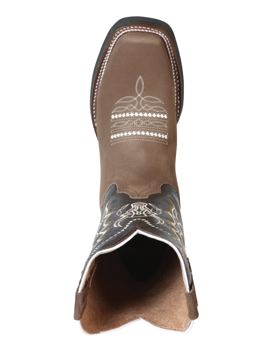 El General Men’s Leather Cowboy Boot - Made in Mexico - Nubuck Camel 51113 — view 4