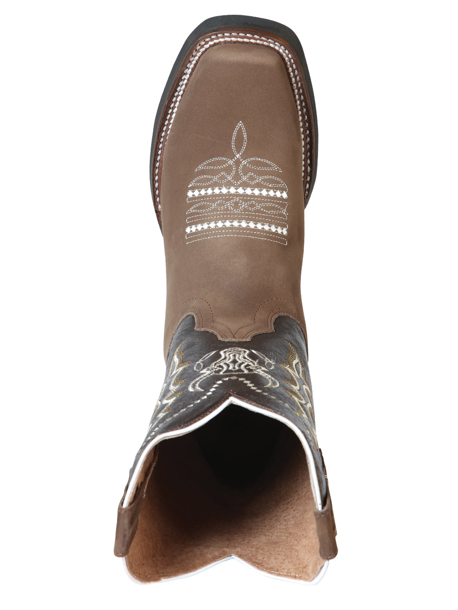 El General Men’s Leather Cowboy Boot - Made in Mexico - Nubuck Camel 51113 — view 6