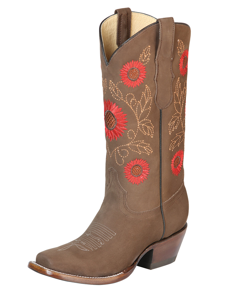 El General Women’s Western Boots Nubuck Leather - Camel 51162