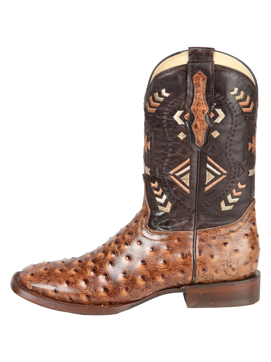 El General Men's Leather Cowboy Boot - Printed Ostrich Shedron 51239 — view 2